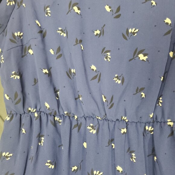 FOREVER 21 Womens Dress SZ Large Flutter Sleeve Sheath Floral Navy Elastic Waist - Picture 5 of 9